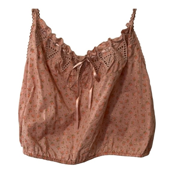 Lucky Brand Lace Detail Spaghetti Strap bow tie Top Shirt XL Cropped Floral Boho - Picture 2 of 15